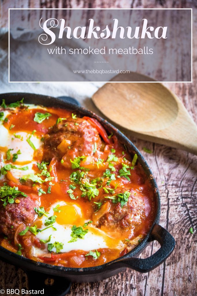 Mixing meatballs with tomato sauce and Shakshuka can't go wrong. But there's more!! The meatballs are smoked on my kamado BBQ. How's that for a delicious barbecue meal. Server for dinner or breakfast or just whenever you want!