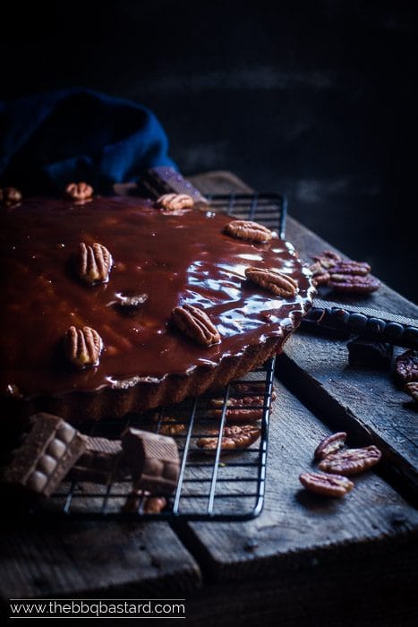 Smoked chocolate pecan mud cake