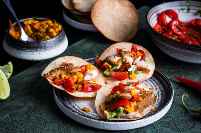 Smoked cod fish taco