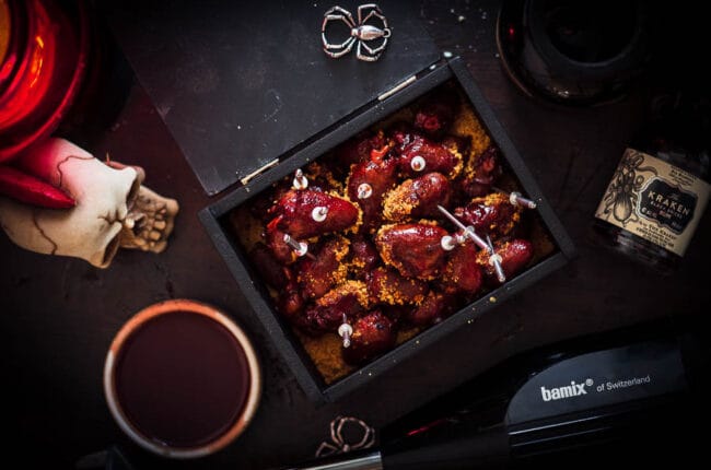 Rum glazed chicken hearts