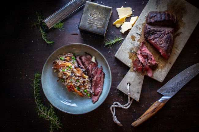 Gerookte hindefilet met radicchio risotto