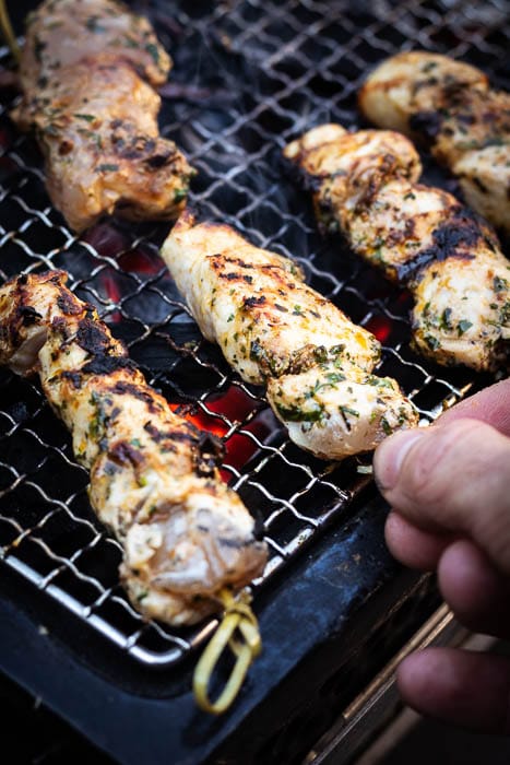 kip spiesjes grillen