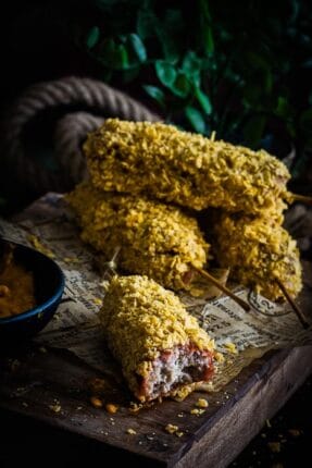 Chili cheddar corndogs