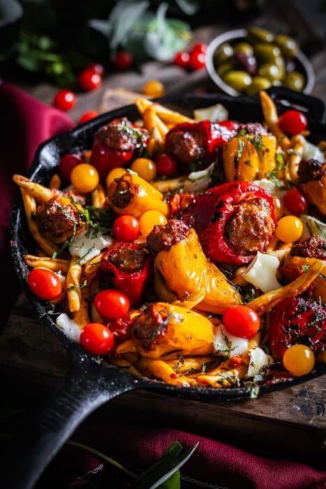 gevulde mini paprika met Merguez en Pasta