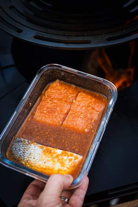 gemarineerde zalm grillen op de Barbecook Nestor 