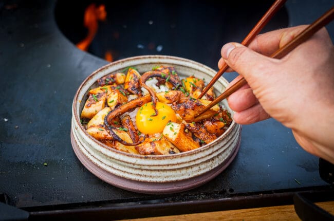 Ika don Japanse gegrilde inktvis tentakels van de BBQ