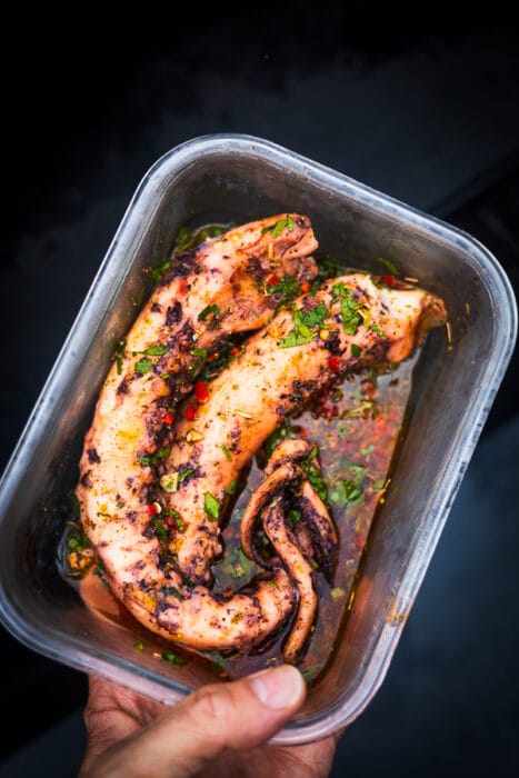 Gegrilde inktvis tentakels  Italiaanse marinade