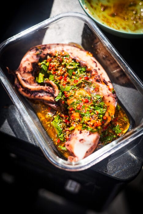 Gegrilde inktvis tentakels  Italiaanse marinade