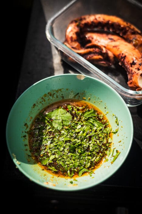 Gegrilde inktvis tentakels  Italiaanse marinade